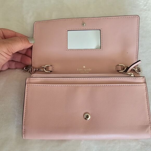 Kate Spade Pink Saffiano Leather Wallet Wristlet with Short Gold Chain Handle - Picture 5 of 9